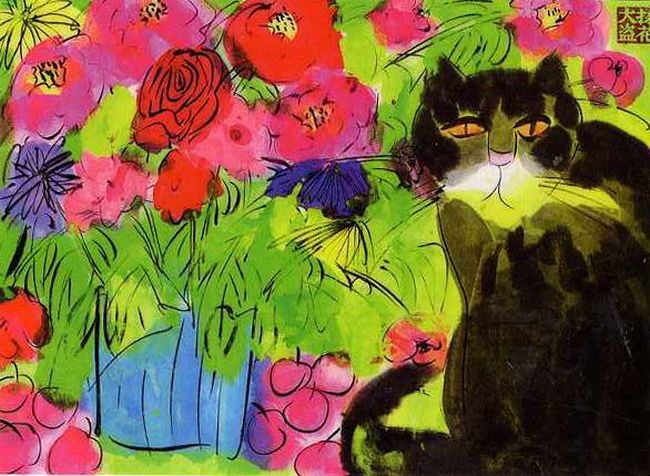 Cat with flowers