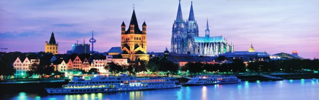 Skyline and River Rhine at sunset